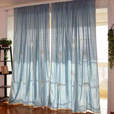 Blue Bouquet Embroidery Rod Pocket Sheer Curtain